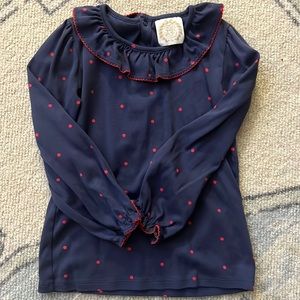 The Beaufort Bonnet company, size 7, navy and red dotted Pima Cotton top.